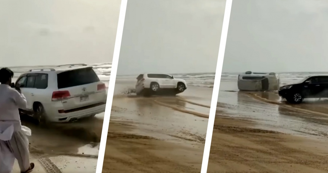 Video: Toyota Land Cruiser bị lật nhào vì màn drift lỗi trên bãi biển