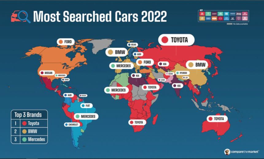 Thương hiệu ô tô được nhiều người dùng tìm kiếm nhiều nhất trên internet là Toyota