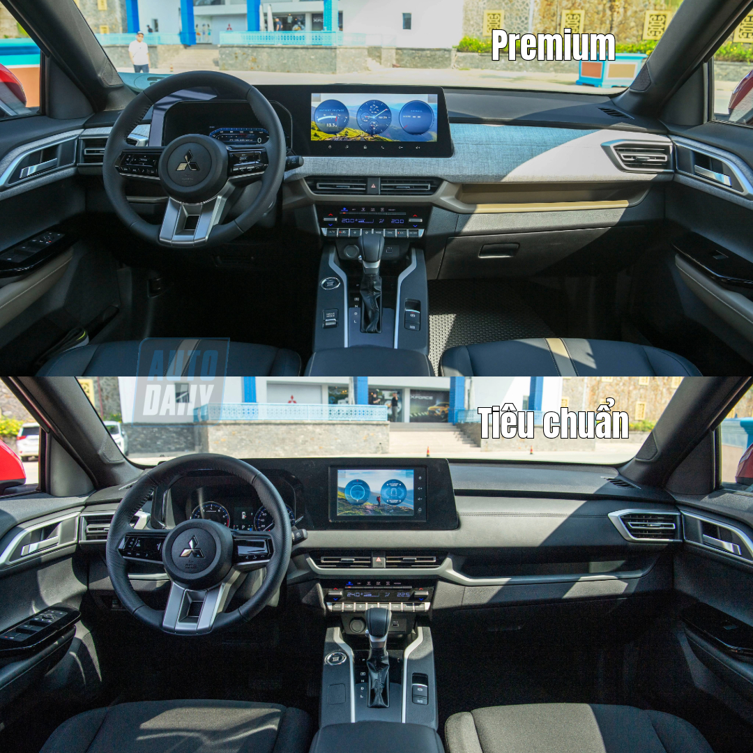So sánh Mitsubishi Xforce bản Premium và tiêu chuẩn Nội thất phiên bản Premium và tiêu chuẩn khác nhau về chất liệu, trang bị công nghệ